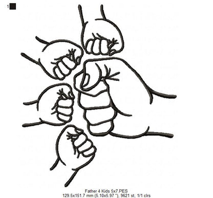 Family Hands Dad and 4 Kids - Fill Stitch - Machine Embroidery Design