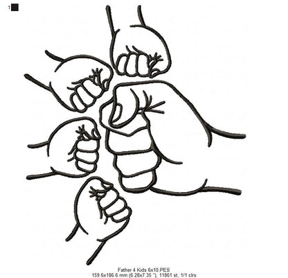 Family Hands Dad and 4 Kids - Fill Stitch - Machine Embroidery Design
