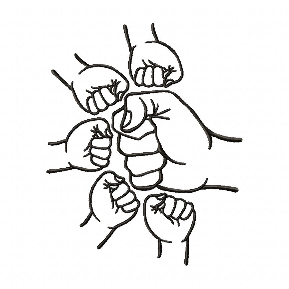 Family Hands Dad and 5 Kids - Fill Stitch - Machine Embroidery Design