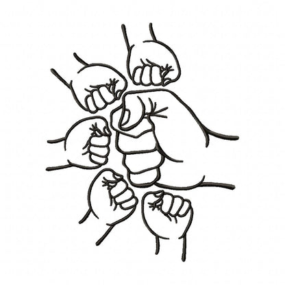 Family Hands Dad and 5 Kids - Fill Stitch - Machine Embroidery Design