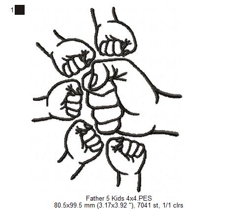 Family Hands Dad and 5 Kids - Fill Stitch - Machine Embroidery Design