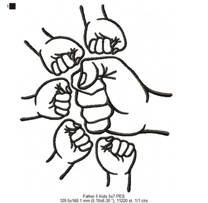 Family Hands Dad and 5 Kids - Fill Stitch - Machine Embroidery Design