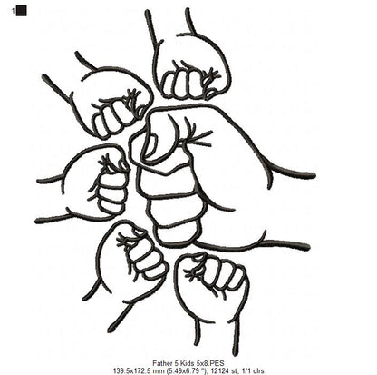 Family Hands Dad and 5 Kids - Fill Stitch - Machine Embroidery Design