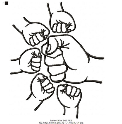 Family Hands Dad and 5 Kids - Fill Stitch - Machine Embroidery Design