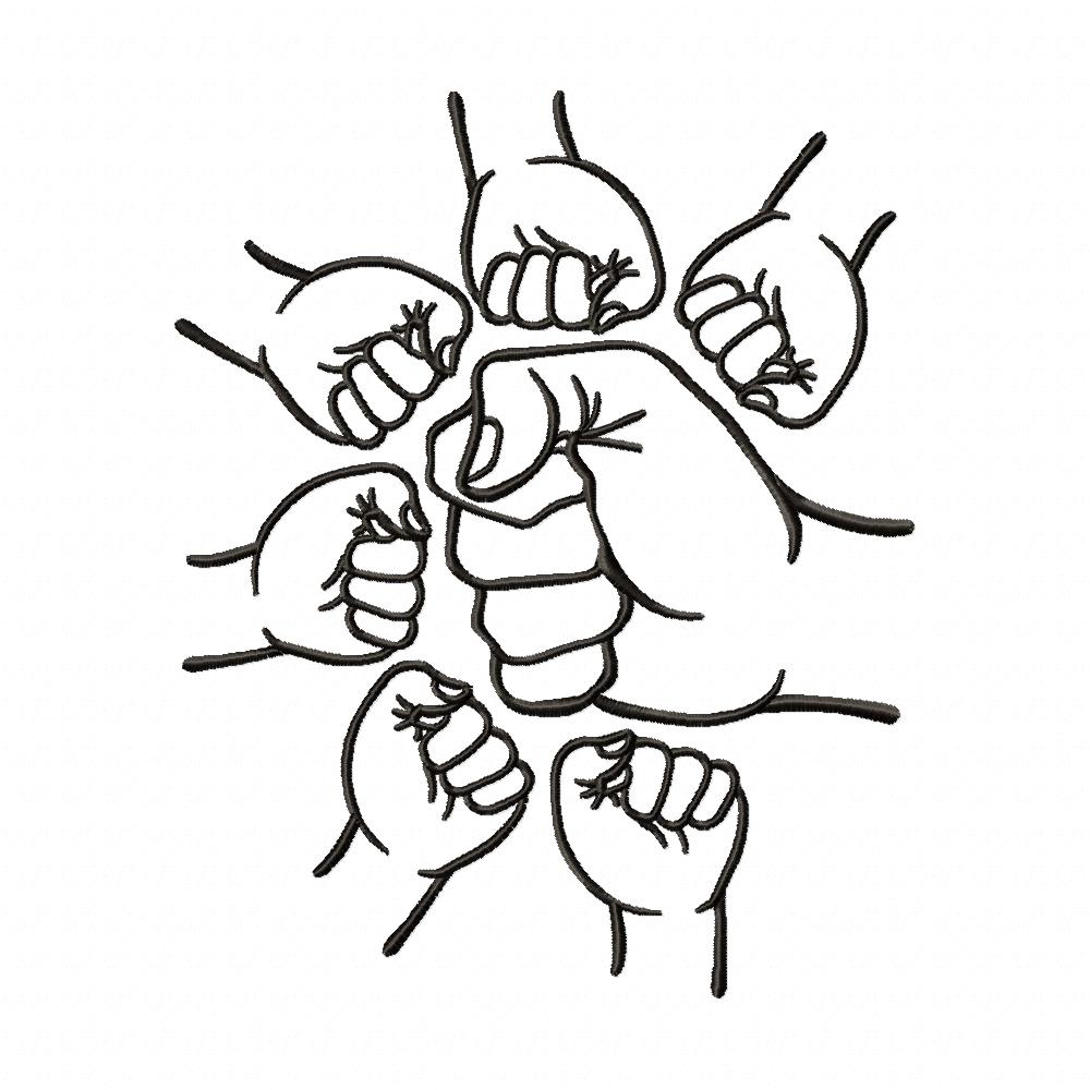 Family Hands Dad and 6 Kids - Fill Stitch - Machine Embroidery Design