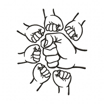 Family Hands Dad and 6 Kids - Fill Stitch - Machine Embroidery Design