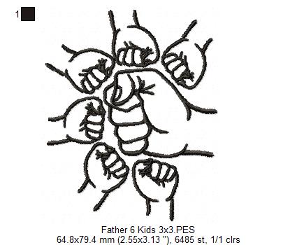 Family Hands Dad and 6 Kids - Fill Stitch - Machine Embroidery Design