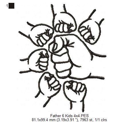 Family Hands Dad and 6 Kids - Fill Stitch - Machine Embroidery Design