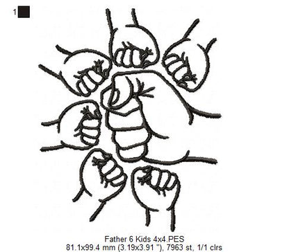 Family Hands Dad and 6 Kids - Fill Stitch - Machine Embroidery Design