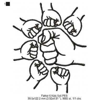 Family Hands Dad and 6 Kids - Fill Stitch - Machine Embroidery Design
