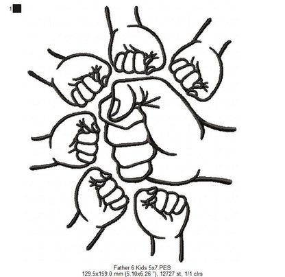 Family Hands Dad and 6 Kids - Fill Stitch - Machine Embroidery Design
