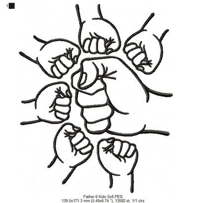 Family Hands Dad and 6 Kids - Fill Stitch - Machine Embroidery Design