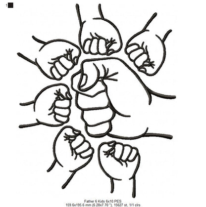 Family Hands Dad and 6 Kids - Fill Stitch - Machine Embroidery Design