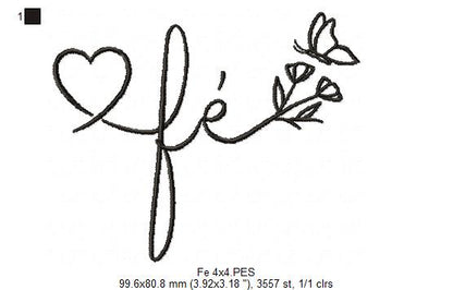 Fé Butterfly and Flowers - Fill Stitch - Machine Embroidery Design