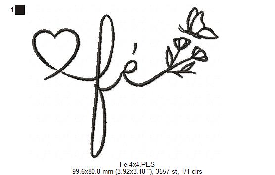 Fé Butterfly and Flowers - Fill Stitch - Machine Embroidery Design