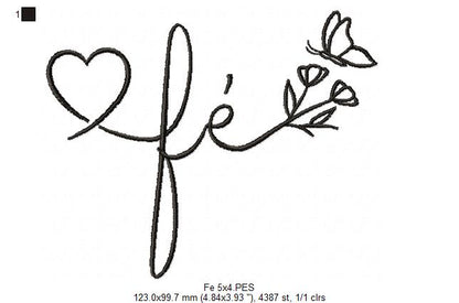Fé Butterfly and Flowers - Fill Stitch - Machine Embroidery Design