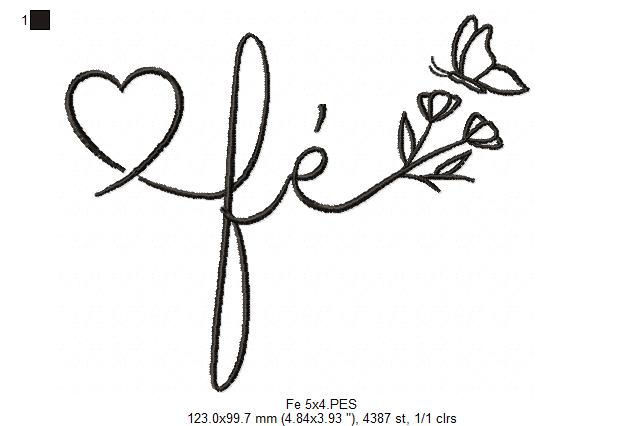 Fé Butterfly and Flowers - Fill Stitch - Machine Embroidery Design