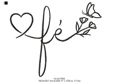 Fé Butterfly and Flowers - Fill Stitch - Machine Embroidery Design