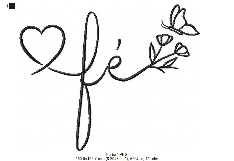 Fé Butterfly and Flowers - Fill Stitch - Machine Embroidery Design