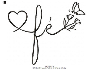 Fé Butterfly and Flowers - Fill Stitch - Machine Embroidery Design