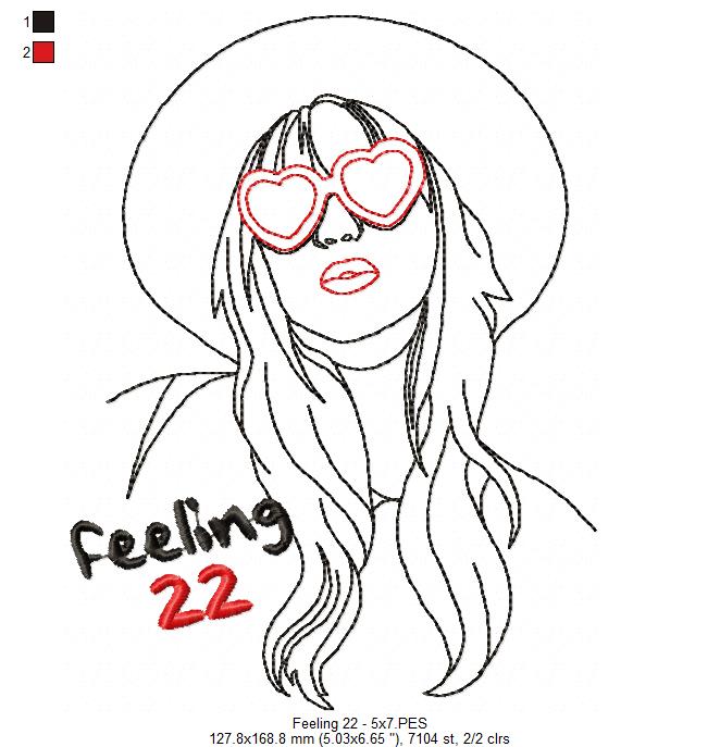 Feeling 22 - Taylor Swift - Satin Stitch - Machine Embroidery Design