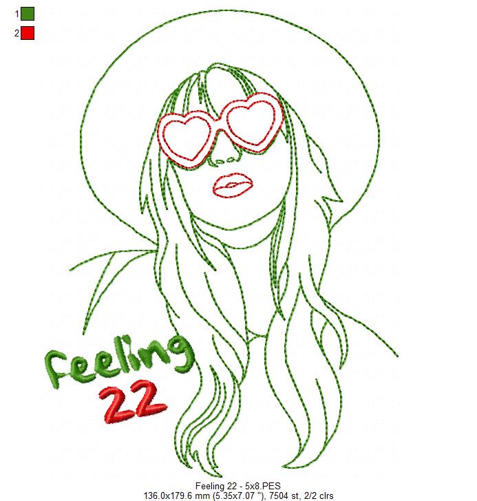 Feeling 22 - Taylor Swift - Satin Stitch - Machine Embroidery Design