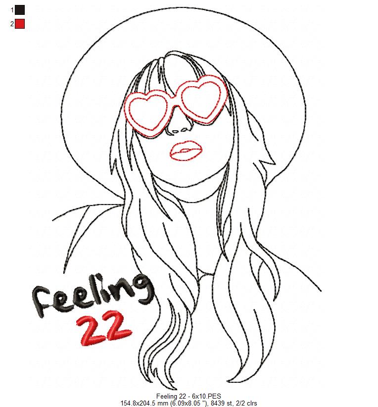 Feeling 22 - Taylor Swift - Satin Stitch - Machine Embroidery Design