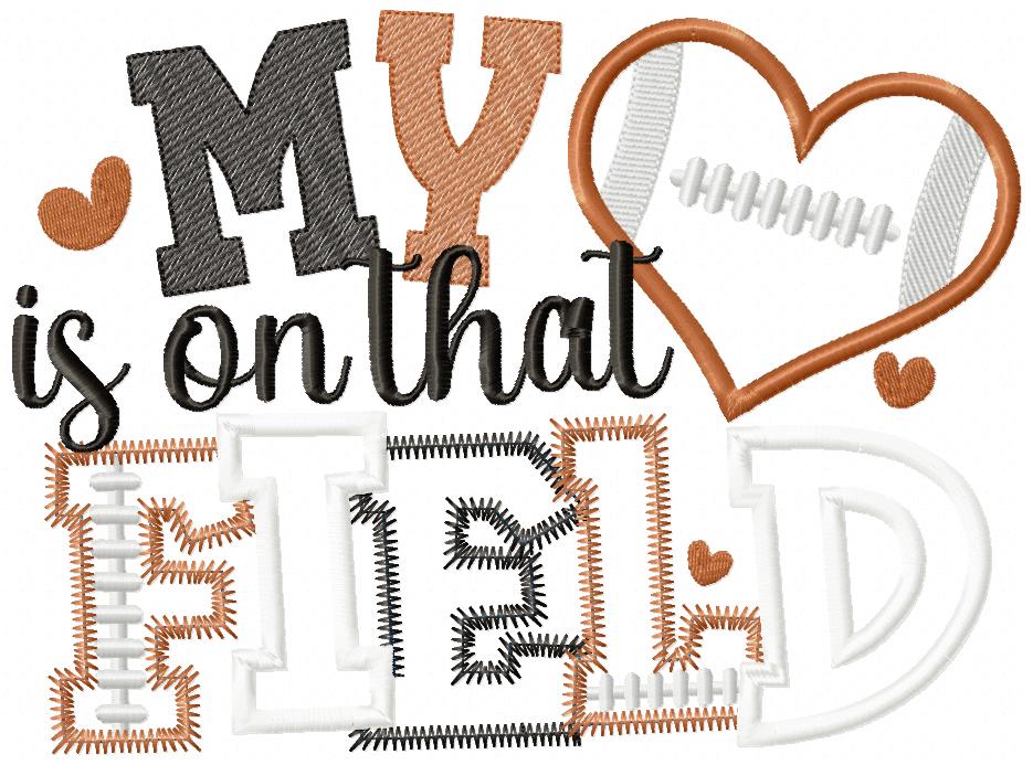 🏈 My Heart Is on That Field - Zig Zag Applique - Machine Embroidery Design
