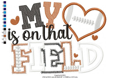 🏈 My Heart Is on That Field - Zig Zag Applique - Machine Embroidery Design