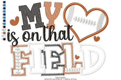 🏈 My Heart Is on That Field - Zig Zag Applique - Machine Embroidery Design