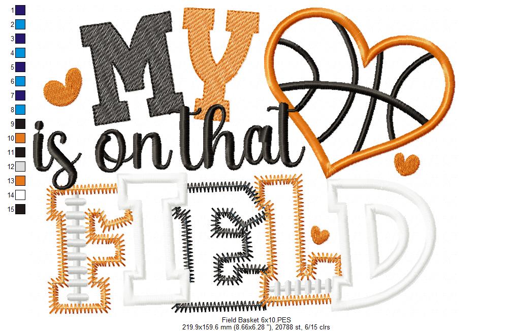 My Heart Belongs on the Field - Appliqué - Machine Embroidery Design