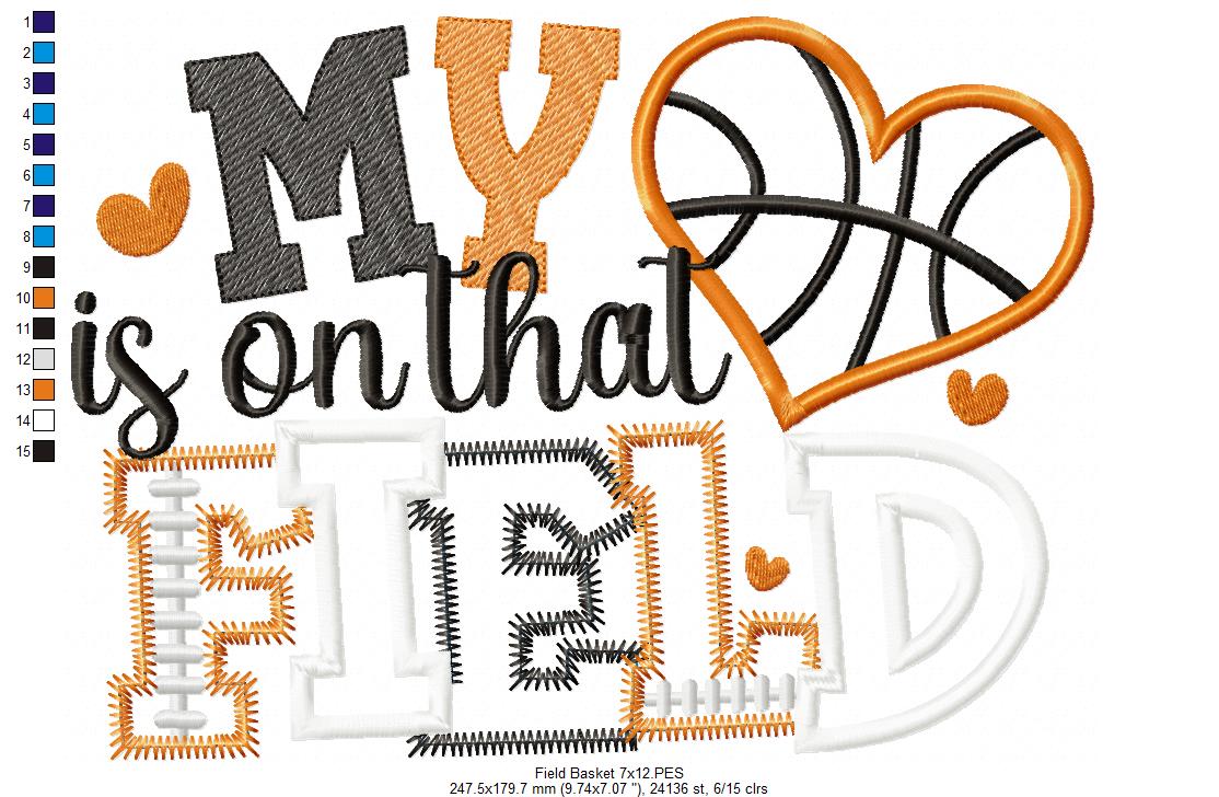 My Heart Belongs on the Field - Appliqué - Machine Embroidery Design