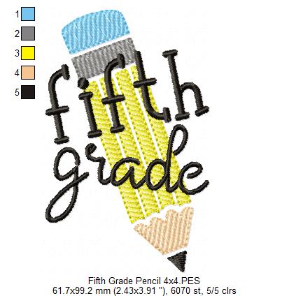 Fifth Grade Pencil - Rippled Stitch
