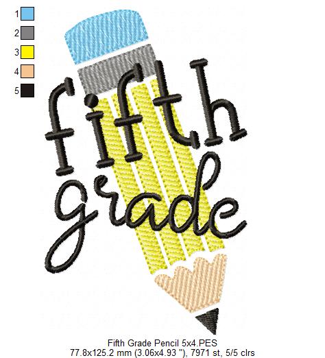 Fifth Grade Pencil - Rippled Stitch