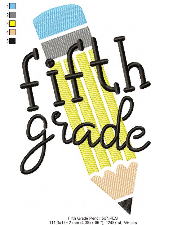 Fifth Grade Pencil - Rippled Stitch
