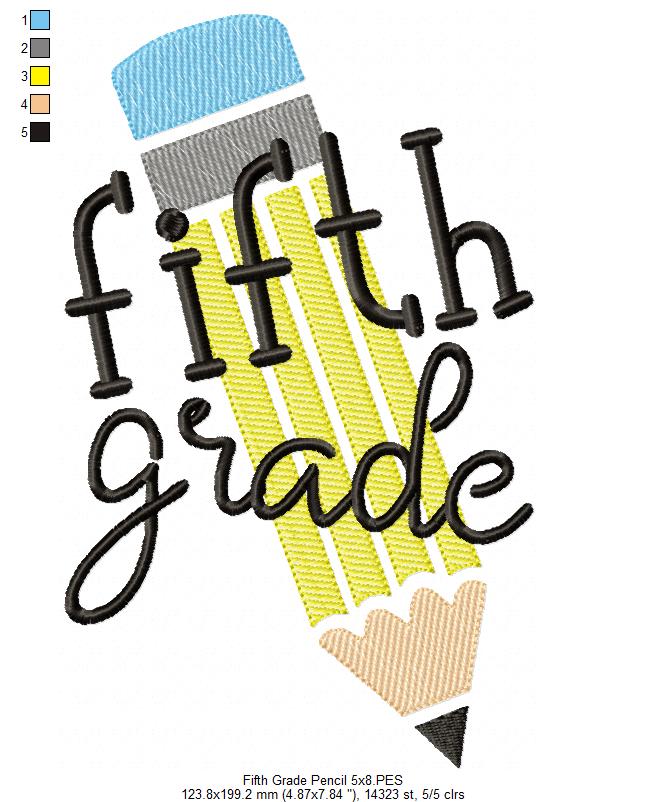 Fifth Grade Pencil - Rippled Stitch