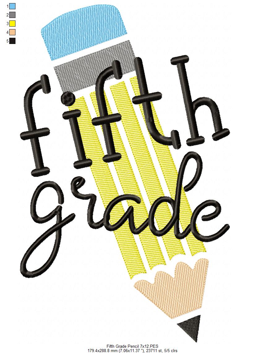 Fifth Grade Pencil - Rippled Stitch