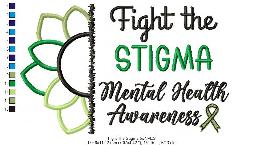 Mental Health Fight the Stigma - Applique - Machine Embroidery Design