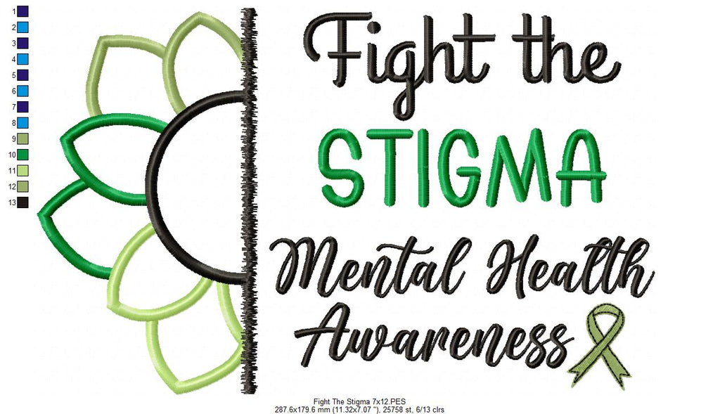 Mental Health Fight the Stigma - Applique - Machine Embroidery Design