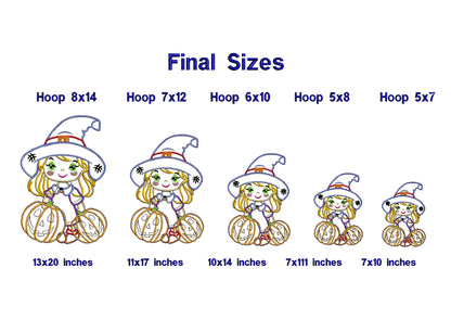 Little Witch with Pumpkins - ITH Project - Machine Embroidery Design