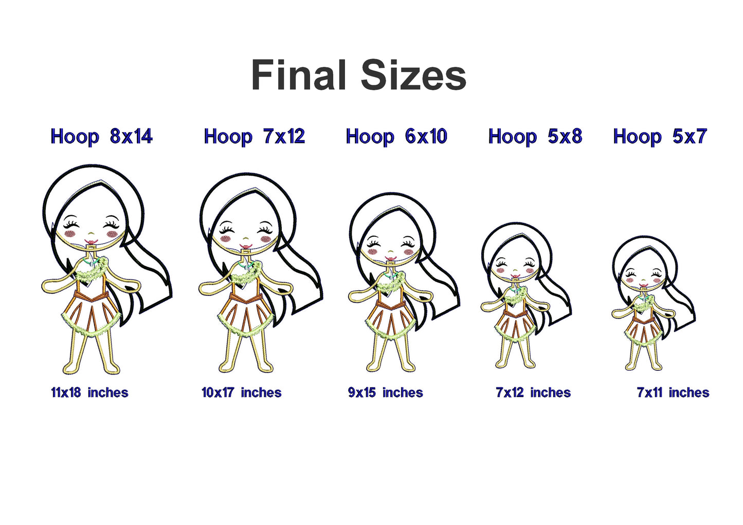 Cute Princess Pocahontas Ornament - ITH Project - Machine Embroidery Design