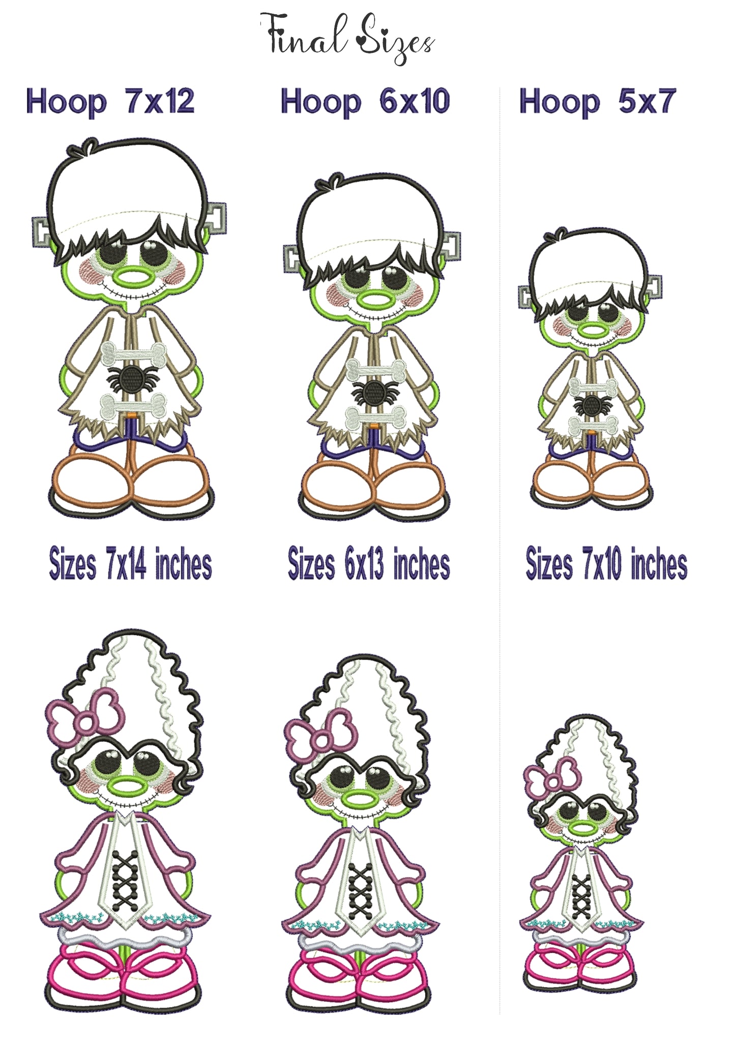 Halloween Mrs. Frankenstein Ornament - ITH Project - Machine Embroidery Design