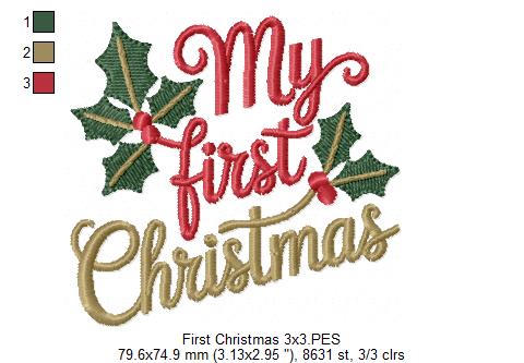 My First Christmas Holly – Fill Stitch – Machine Embroidery Design