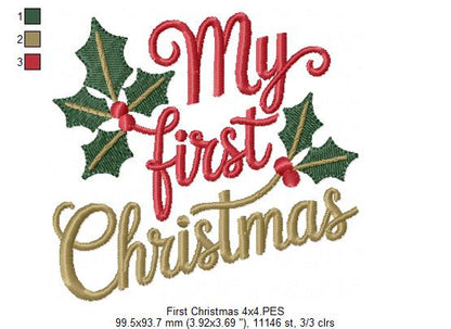 My First Christmas Holly – Fill Stitch – Machine Embroidery Design