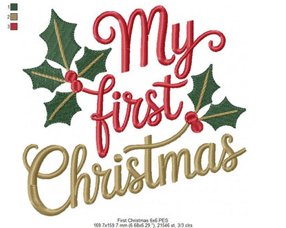 My First Christmas Holly – Fill Stitch – Machine Embroidery Design