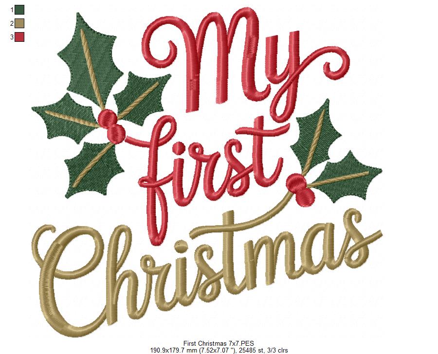 My First Christmas Holly – Fill Stitch – Machine Embroidery Design