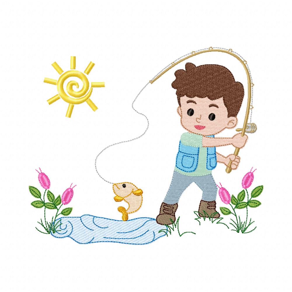Fishing Boy - Fill Stitch - Machine Embroidery Design