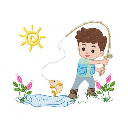 Fishing Boy - Fill Stitch - Machine Embroidery Design