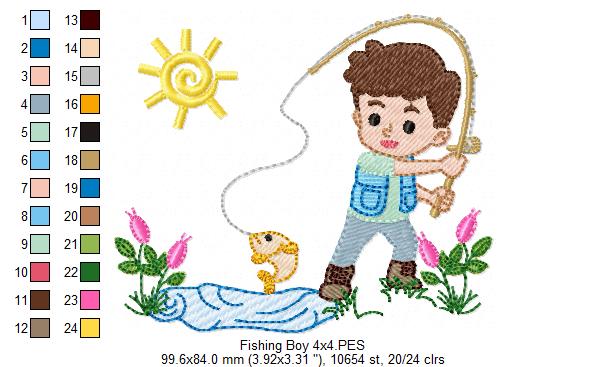 Fishing Boy - Fill Stitch - Machine Embroidery Design