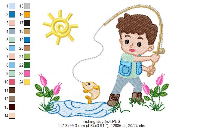 Fishing Boy - Fill Stitch - Machine Embroidery Design